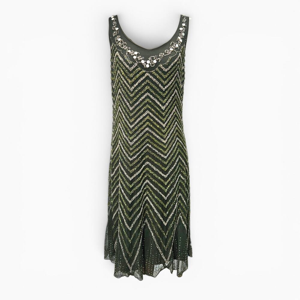 Y2k Euro Beaded Midi Dress Green Sequin Fairycore - Medium